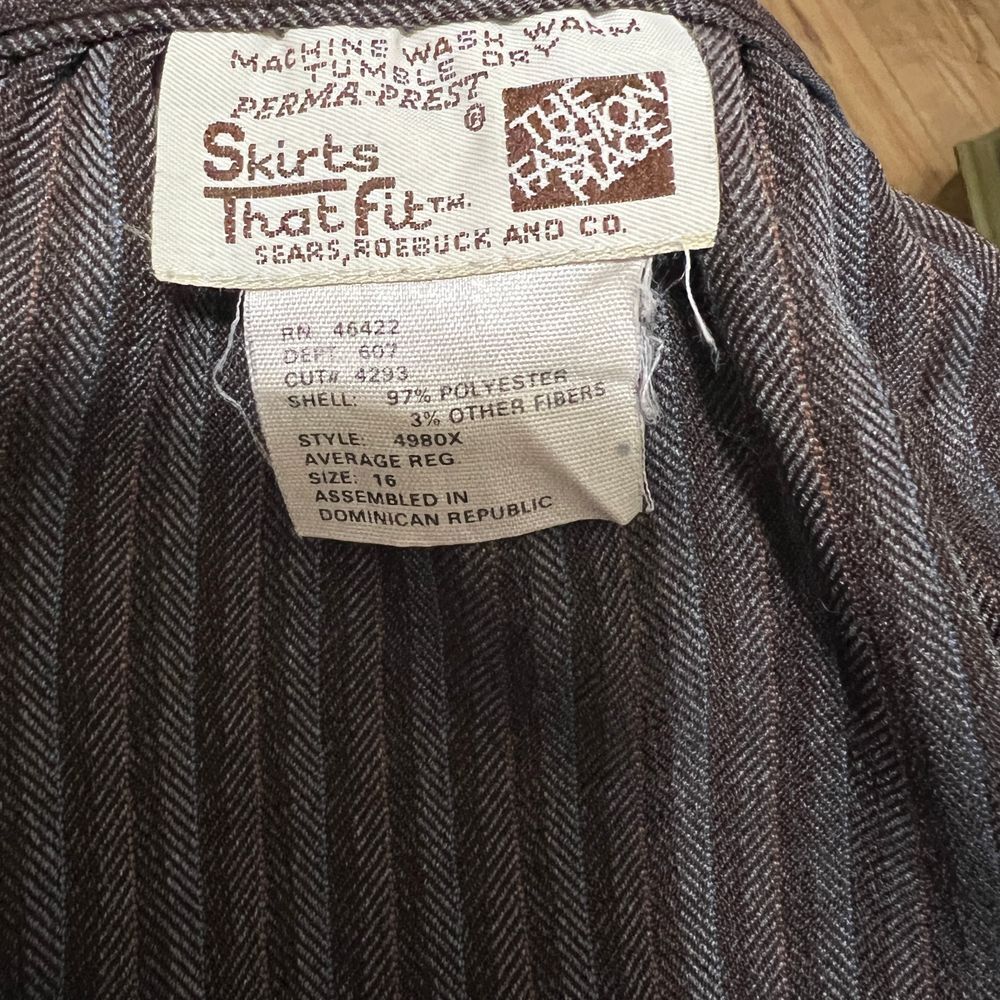 Vintage Sears 'Skirts That Fit' Brown Pinstriped Midi Skirt‎ Office Wear Size 16 - Picture 3 of 4